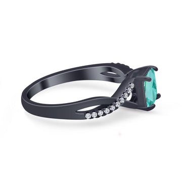 Infinity Shank Princess Cut Engagement Ring Black Tone, Simulated Paraiba Tourmaline CZ 925 Sterling Silver